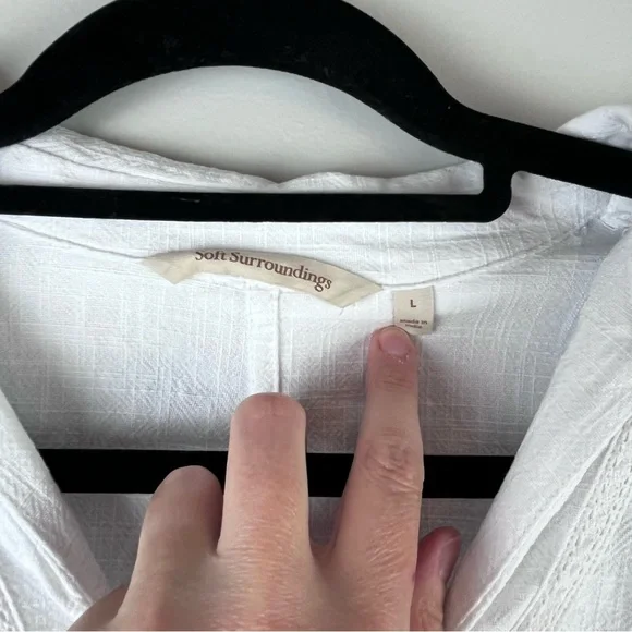 Soft Surroundings Shirt White Cotton Stretch Cottagecore Prairie Boho Large - Picture 6 of 8